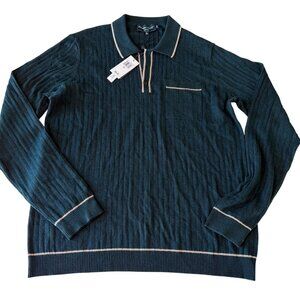Paisley & Gray Ribbed Long Sleeve Polo Sweater With Pocket Forrest Green XL
